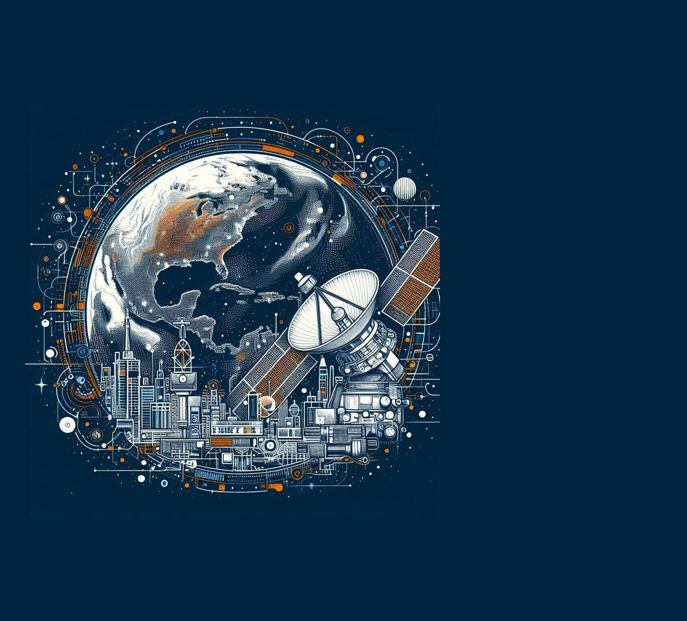 Afbeelding van de aarde met een satelliet ervoor. Gemaakt met DallE.