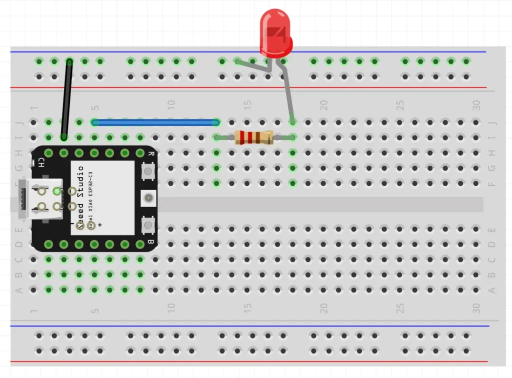 Visualization of hardware setup on the breadboard